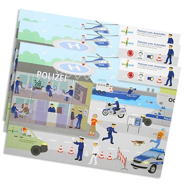 Polizei Platz-Set, Suchspiel+Malen, 6er Pack