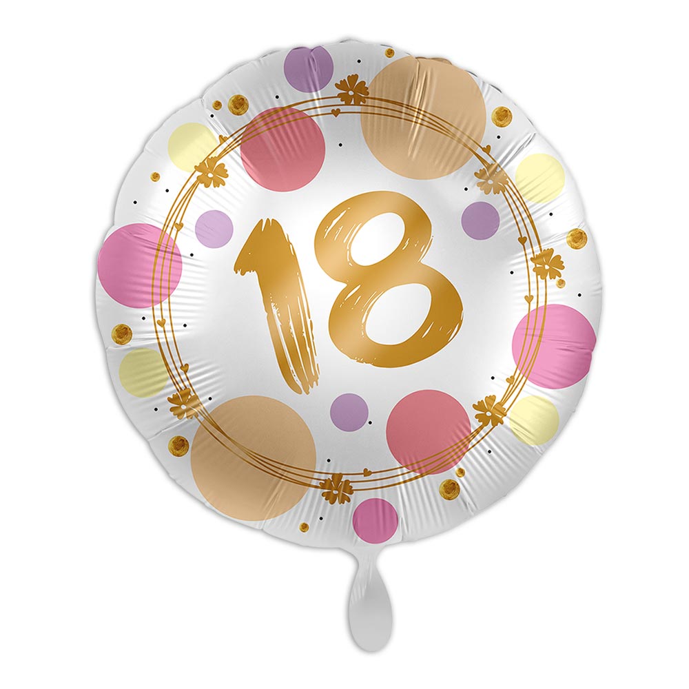 Ballongruß zum 18.Geburtstag mit glänzendenPunkten, Silber-Gold Ø 35cm