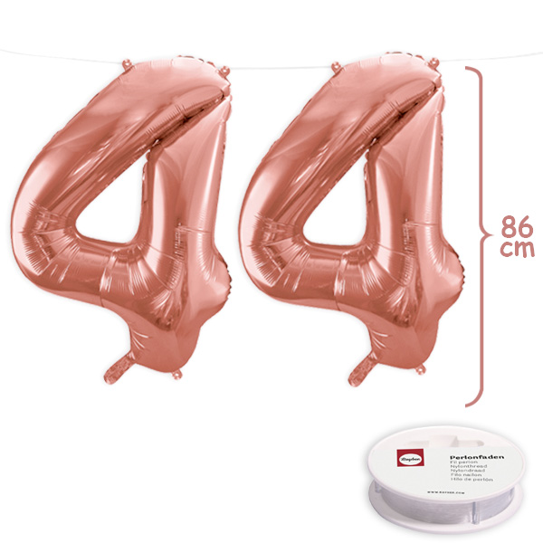 44. Geburtstag, XXL Zahlenballon Set 2x4 in roségold, 86cm hoch