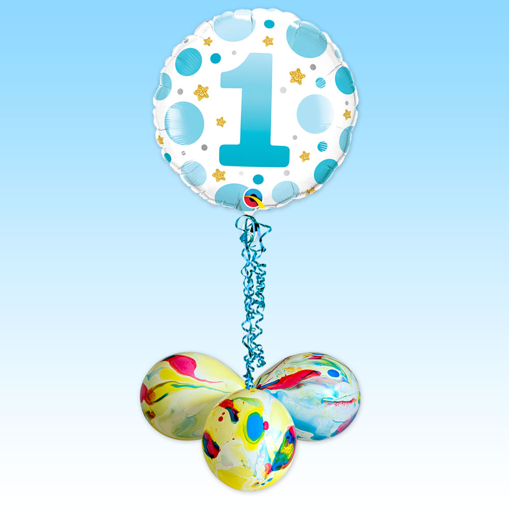 Ballongruß "Zahl 1" in Blau, Folienballon im Karton