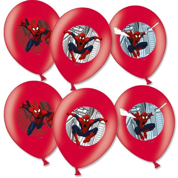 Latexballons Spiderman, rot, 6er, ca. 27,5 cm