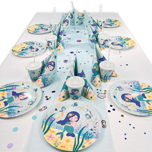 Kleine Meerjungfrau Tischdeko Set bis 8 Kinder, 56-teilig