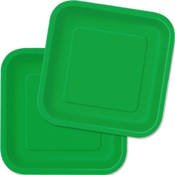 Eckige Teller smaragdgrün 16 Stück quadratische Partyteller, Pappe,18cm