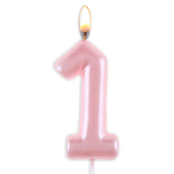Tortenkerze zum 1. Geburtstag Mädchen, Zahl 1 in rosa, 6,5cm x 3cm