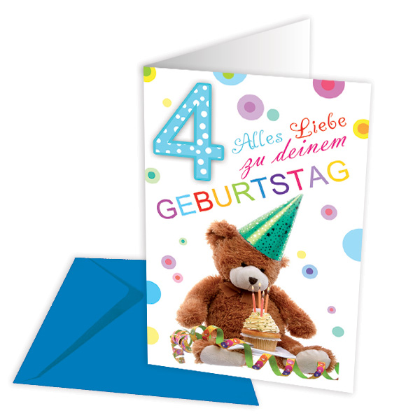 Geburtstagskarte zum 4. Geburtstag, Bär