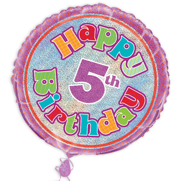 Happy 5th Birthday Geschenkballon, prismatisch glitzernd, Ø 35cm