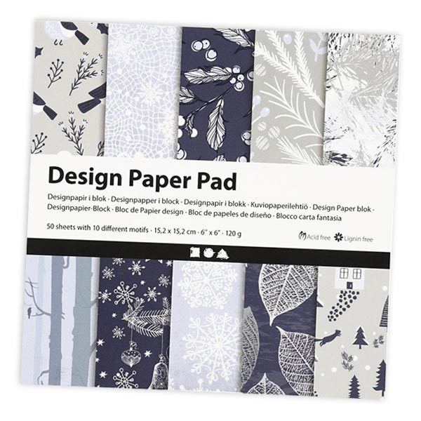 Design-Papier Block in Grautönen mit 50 Blatt, 15cm x 15cm