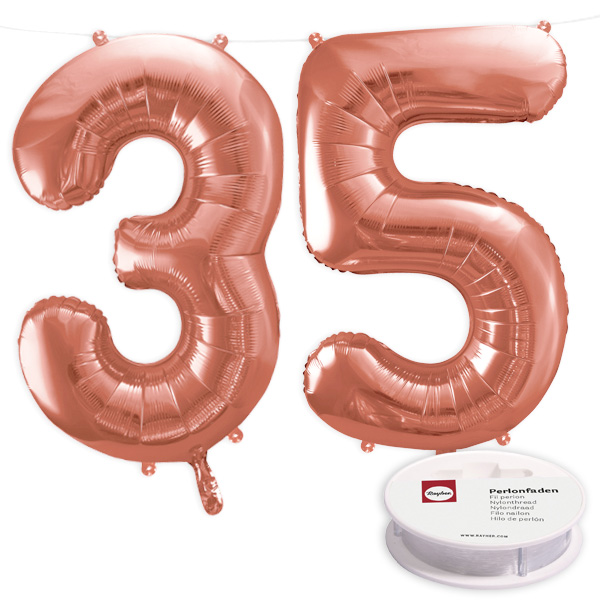 35. Geburtstag, XXL Zahlenballon Set 3 & 5 in roségold, 86cm hoch