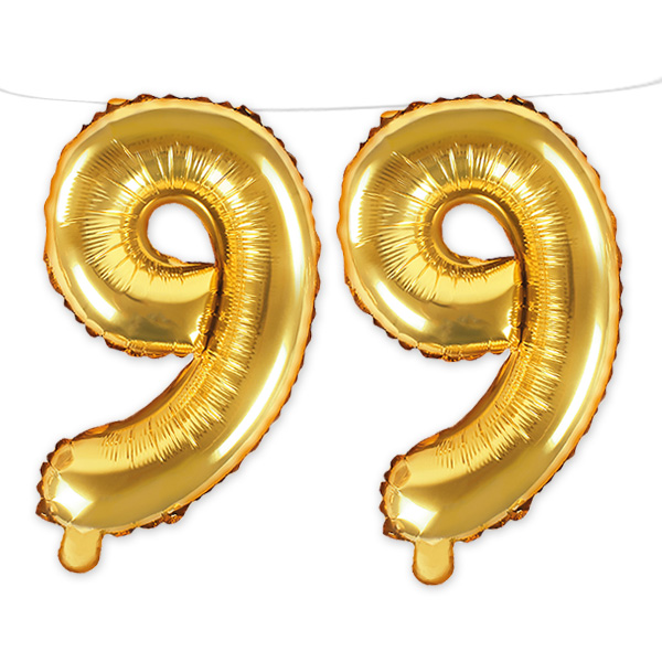 99. Geburtstag, Zahlenballon Set 2 x 9 in gold, 35cm hoch