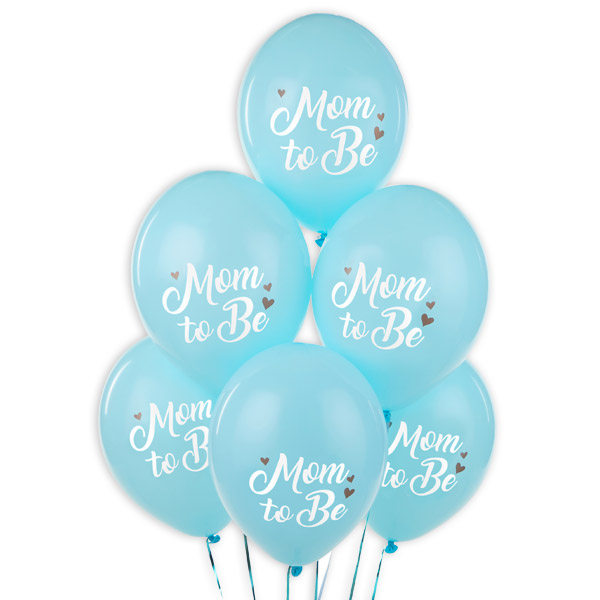 Hellblaue Pastell-Ballons "Mom to be", 6 Stück, 30cm
