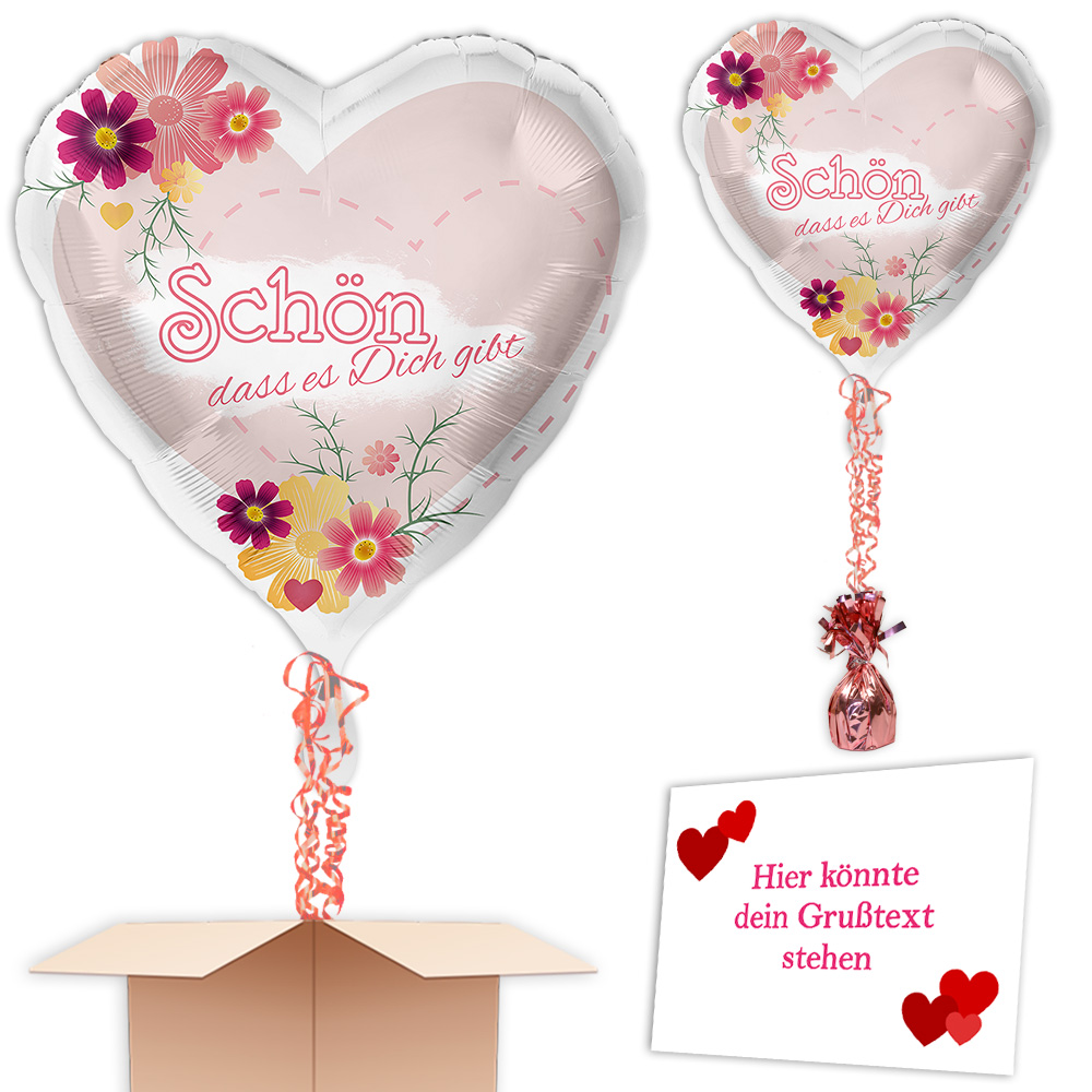 Folienballon "Schön dass es Dich gibt" Geschenk, pinkes Herz 35x33cm