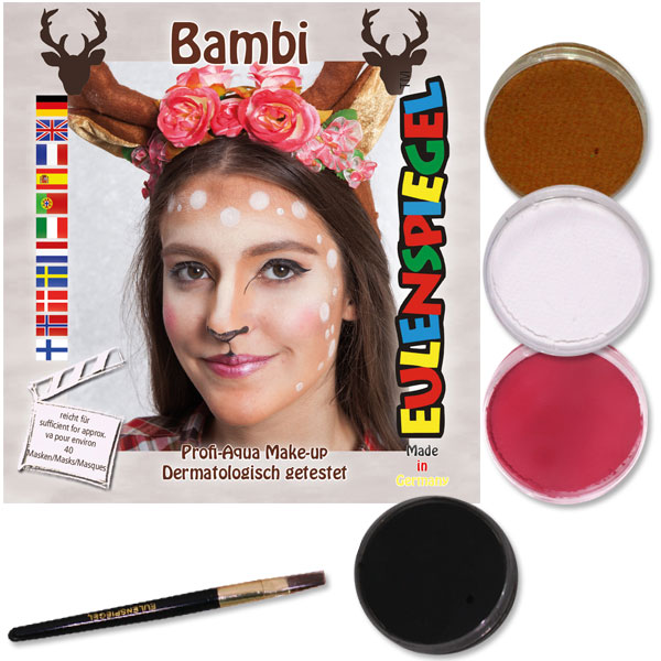 Schminkset Bambi, 4 Farben, 1 Pinsel, Anleitung