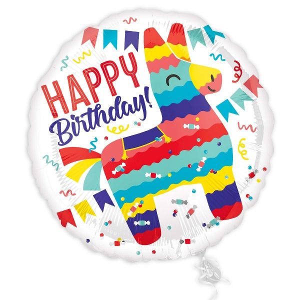 Happy Birthday Pinata, Folienballon Rund, 34cm, verpackt