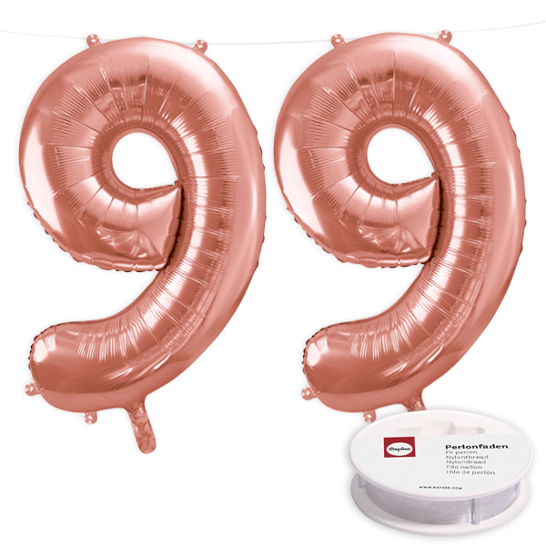 99. Geburtstag, XXL Zahlenballon Set 2x9 in roségold, 86cm hoch