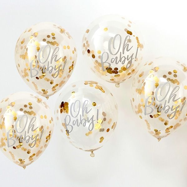 5 Konfetti-Ballons "Oh Baby!", Ø 30cm