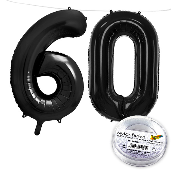 XXL Zahlenballon Set, 60. Geburtstag, schwarz, Folie, 86cm