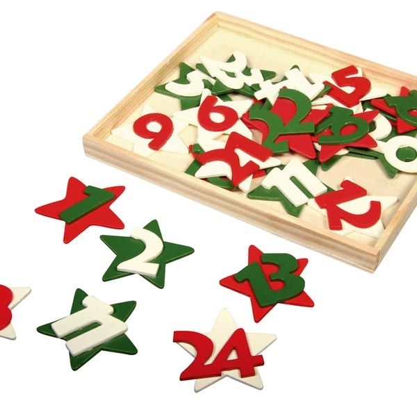 24 Holz-Zahlen für Adventskalender/Weihnachtskalender, 4cm, mit Stern