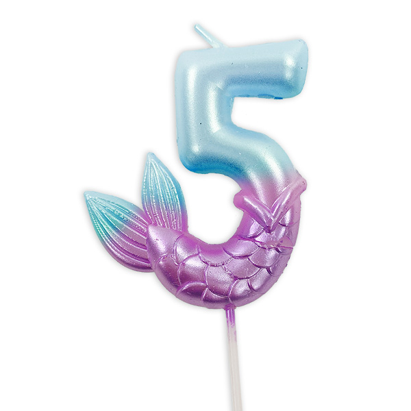 Zahlenkerze zum 5. Geburtstag im Meerjungfrauen-Design, Tortenkerze 5