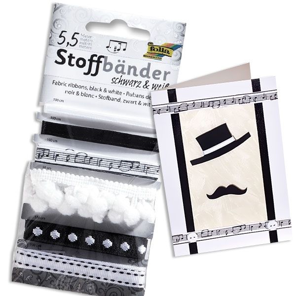 Schwarz-weiße Stoffbänder 5,5m, für kleine Modedesigner und Bastler