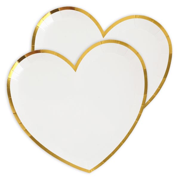Herzförmige Pappteller im 10er Pack, weiß, 22,5cm x 20cm