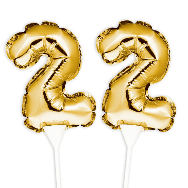 Folienballon-Kuchenpicker zum 22. Geburtstag, Zahl 2 x 2, selbstaufblasend