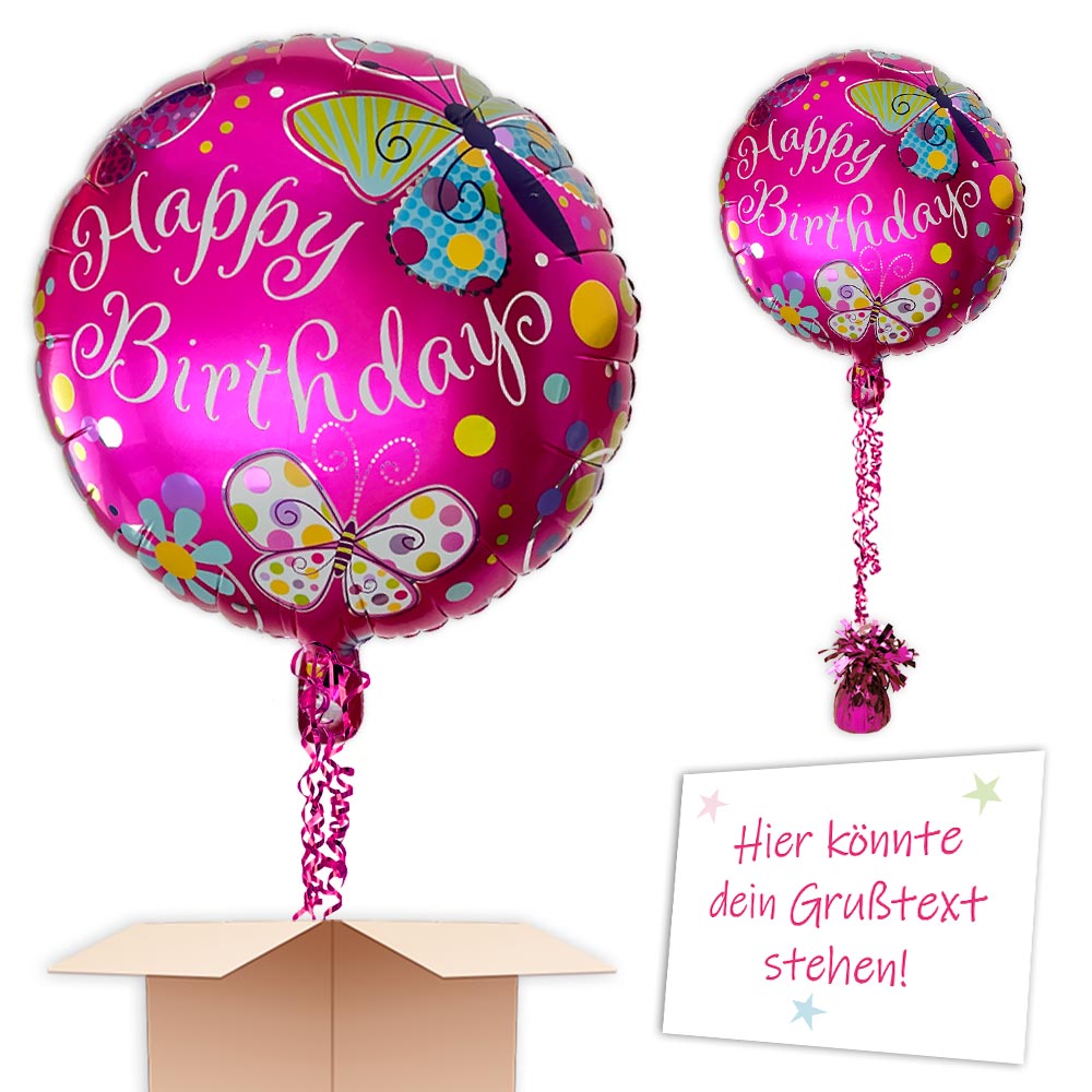 Geburtstags-Heliumballon mit Schmetterlingsmotiv versenden, Ø 35cm