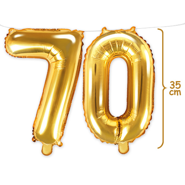 70. Geburtstag, Zahlenballon Set 7 & 0 in gold, 35cm hoch
