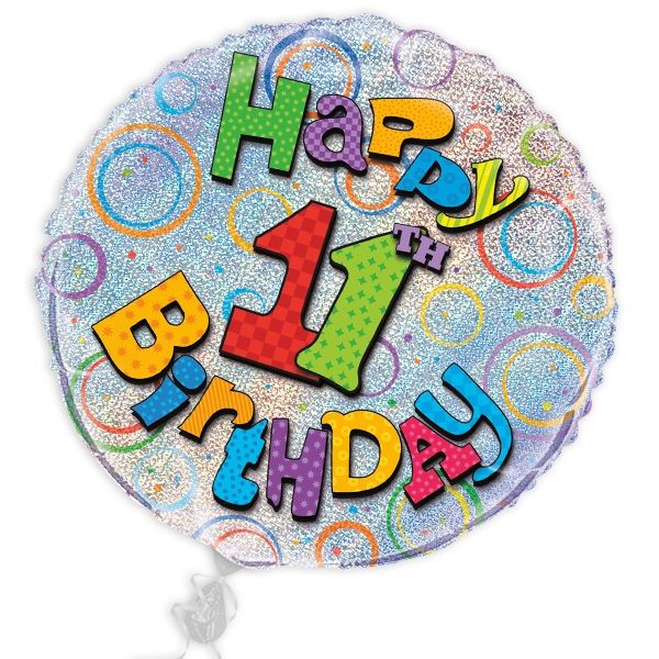 Folienballon "Happy 11th Birthday", prismatisch, Ø 45cm