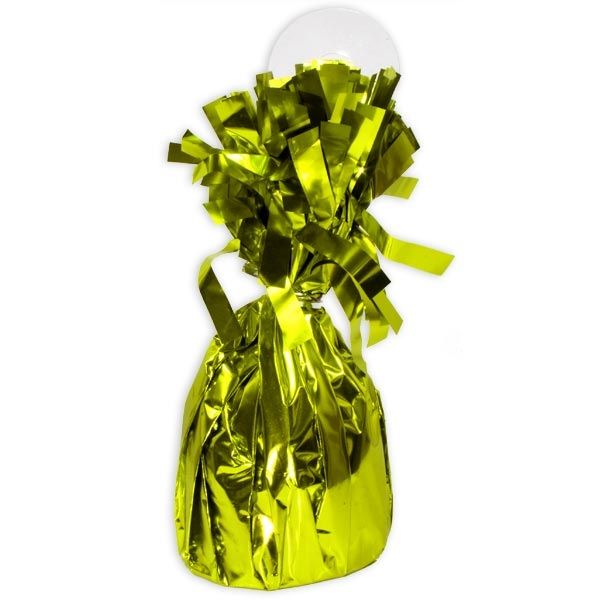 Ballongewicht in Limettengrün 13 cm, mit Schlaufe, glänzende Metallicfolie