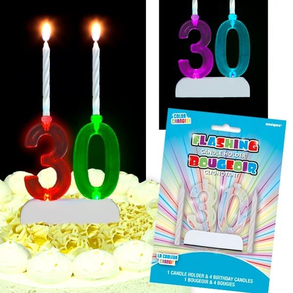 LED-Zahl 30 blinkend mit 4 Kerzen für 30.Geburtstag & Hochzeitstag