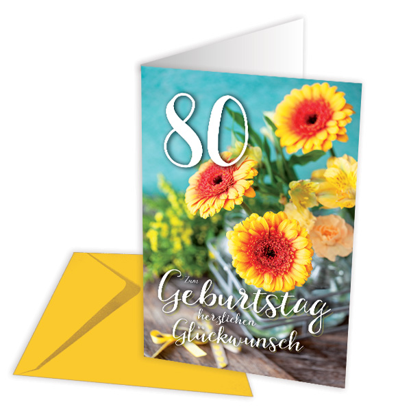 Geburtstagskarte zum 80. Geburtstag, Blumen