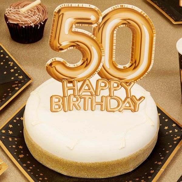 Glitz and Glamour Cake Topper, 50, Happy Birthday, Gold