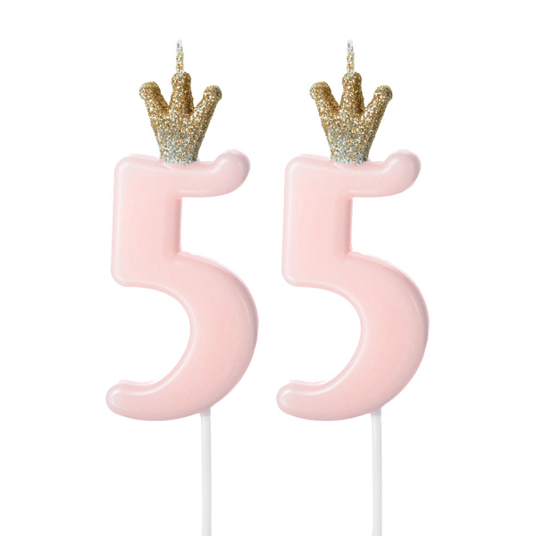Zahlenkerzen-Set zum 55. Geburtstag in rosa