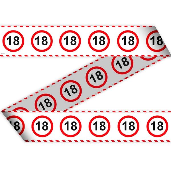 18th Birthday Traffic Sign Barricade Tape - 15 m