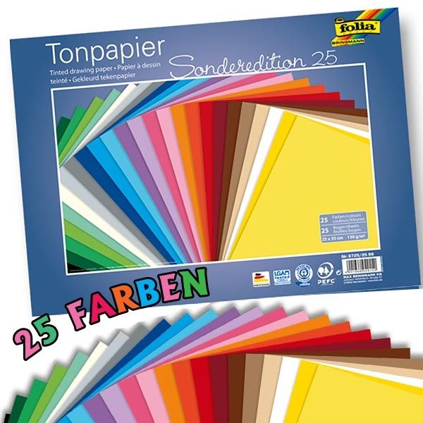 Tonpapier 25 Blatt, 25 Farben, 25x35cm