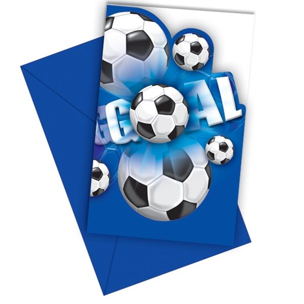 Fußball Einladungen blaues Design mit blauen Umschlägen im 6er Pack