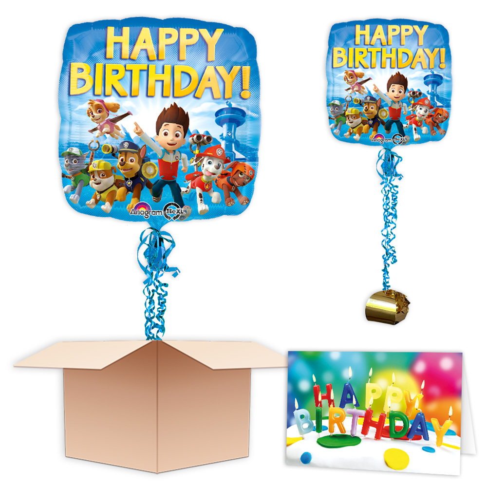 Ballongruß "Happy Birthday Paw Patrol", Folienballon im Karton