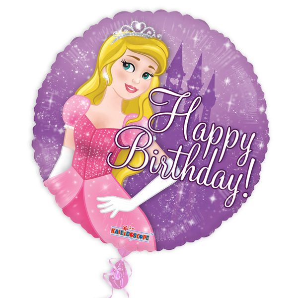 Runder Happy Birthday-Folienballon mit Prinzessinnenmotiv, 35cm