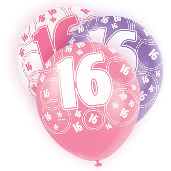 Latexballons Zahl 16 lila+pink,6er,30cm
