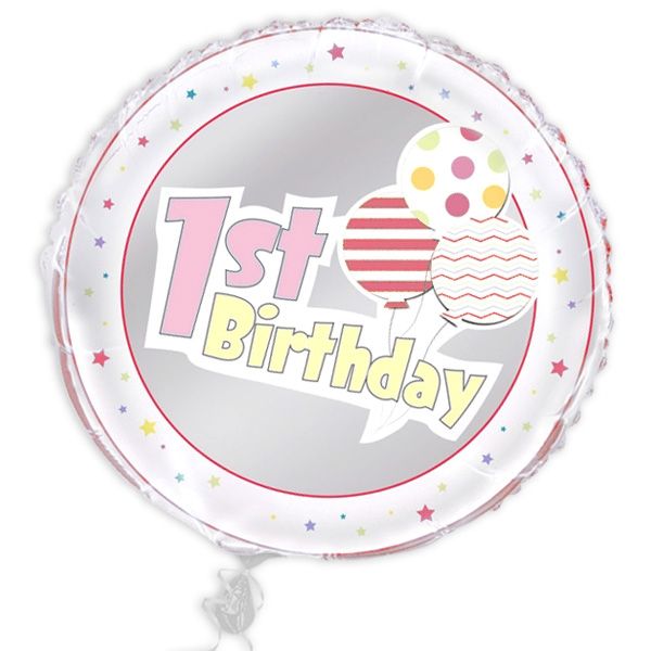 Folienballon "1st Birthday", rosa, Ø 45cm