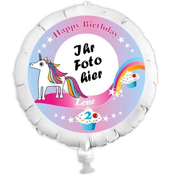 Geschenkballon mit Foto für Einhornparty u. Kindergeburtstag +Name