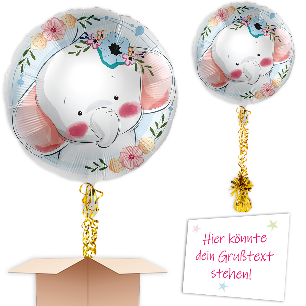 Geschenkballon "Süßer Elefant" im Karton, heliumgefüllt, Ø 34cm
