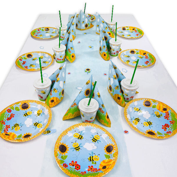 Freche Bienchen Tischdeko Set bis 8 Kinder, 58-teilig