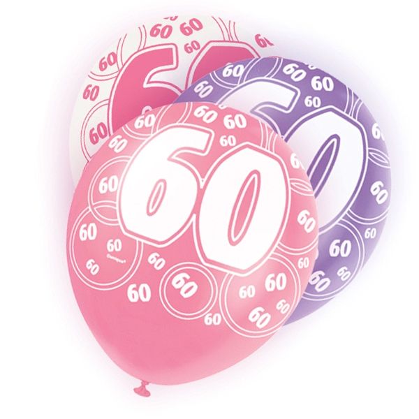 Latexballons Zahl 60 , lila/pink/weiß für Ballondeko, 30cm