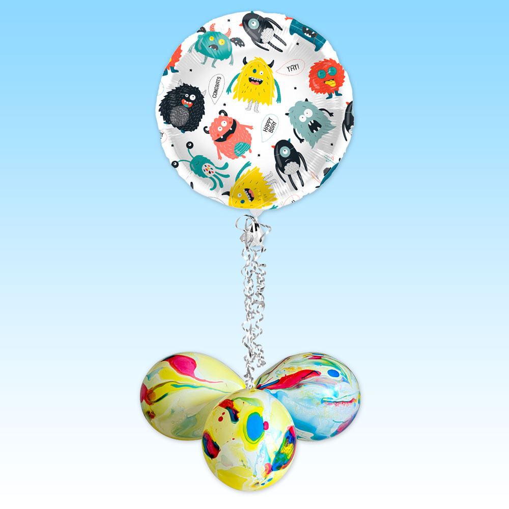 Ballongruß "Happy Birthday Monster", Folienballon im Karton