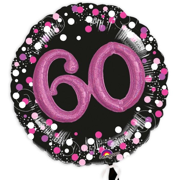 3D Effekt Glitzer-Folieballon Set 60. Geburtstag, pink-schwarz