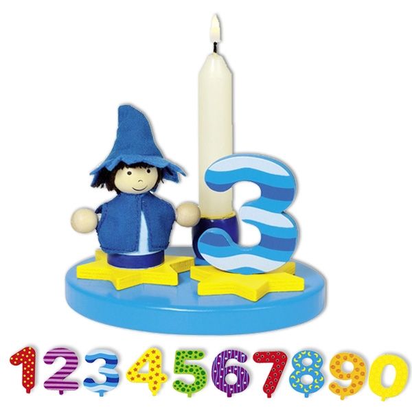 Goki-Set Boy Geburtstagszug Holz // mit Zahlen von 1-10 // 10 x Kerze 