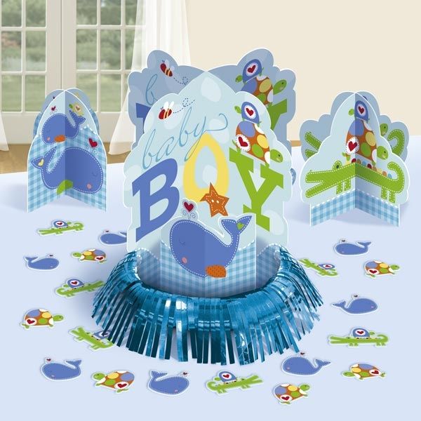 Ahoy Baby Blue – Tischdekoset, 3 Aufsteller und Tierpappmotive,  zur Babyparty