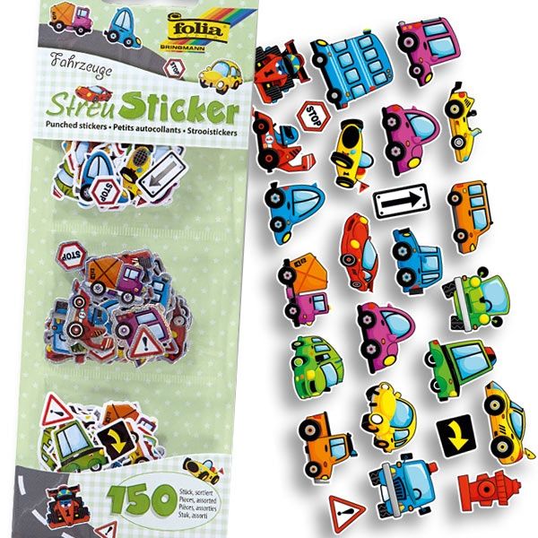 Streu-Sticker Fahrzeuge 150 Stück, kleine Autosticker für Kinder