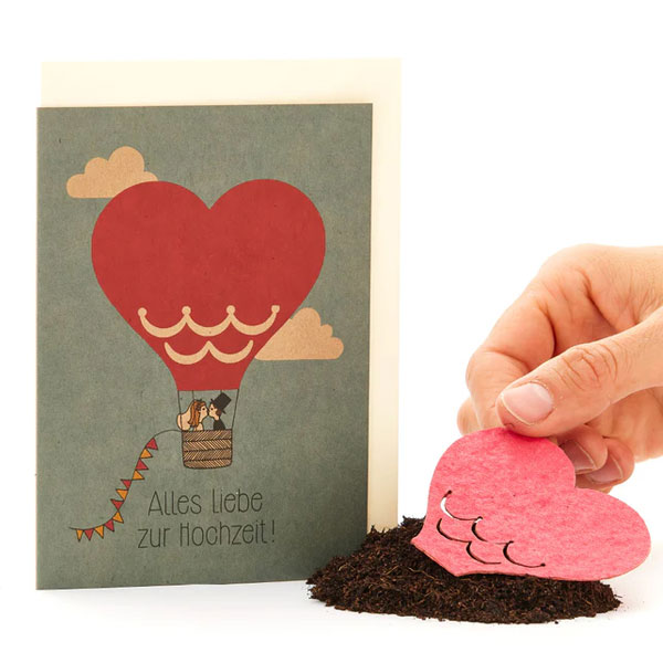 Saatpapier-Grußkarte "Alles Liebe zur Hochzeit" mit Saatstecker und Umschlag